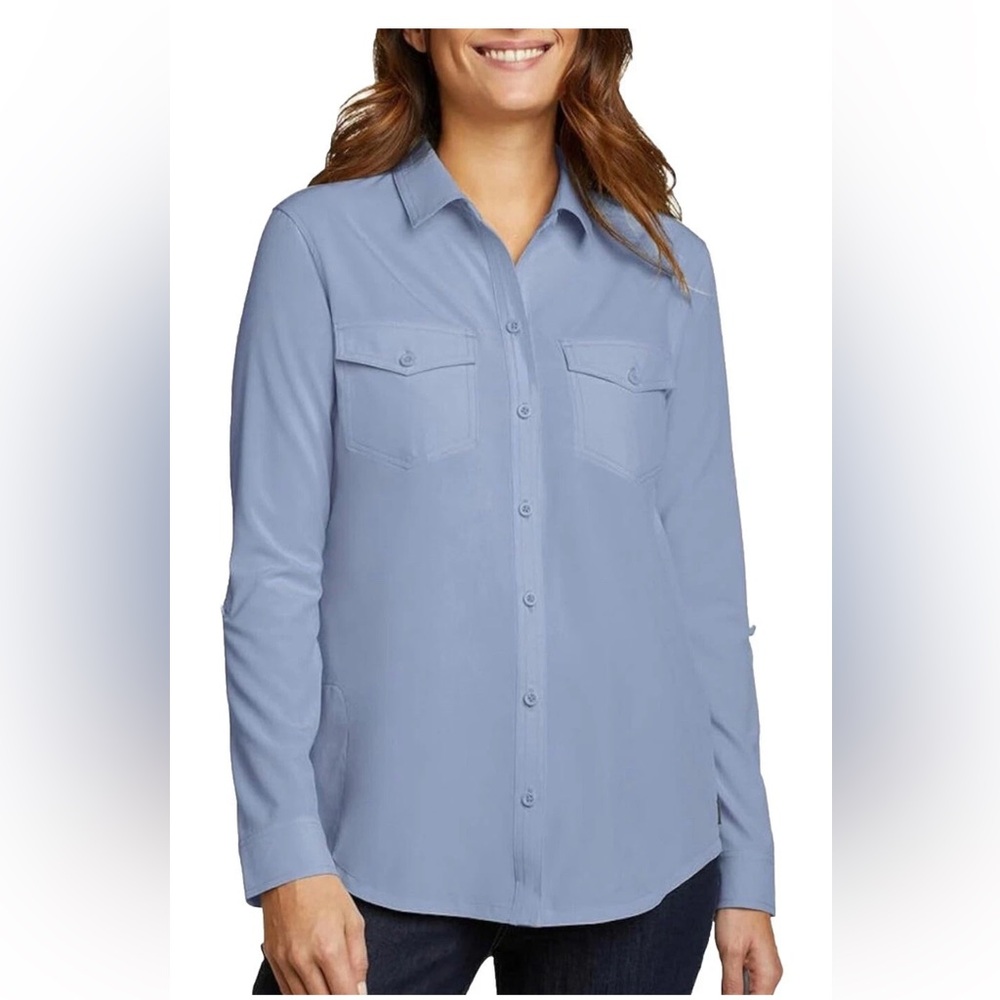 NEW Eddie Bauer Departure Button up Shirt Women's 2XL XXL Classic Fit Blue Gorp